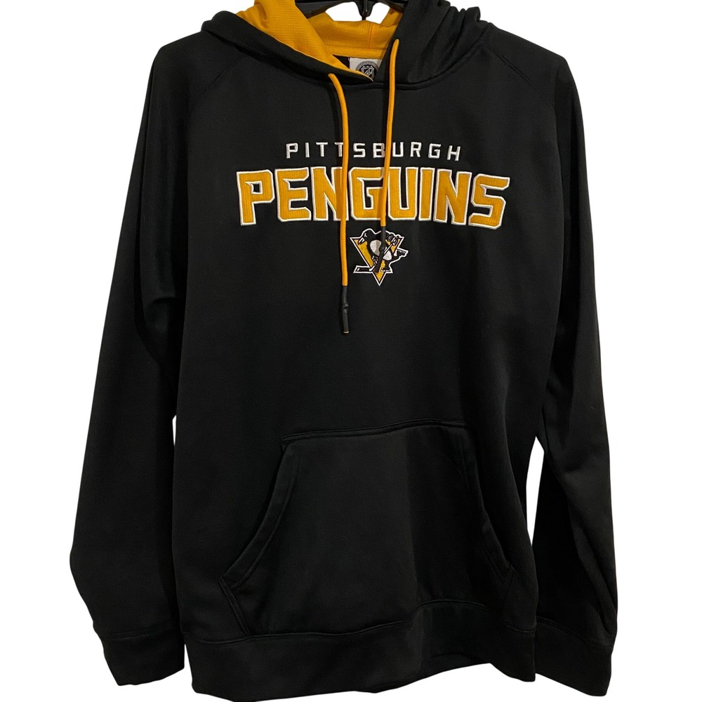NHL Pittsburgh Penguins Hoodie Mens Medium Black Gold Excellent Pullover Logo - Picture 2 of 6